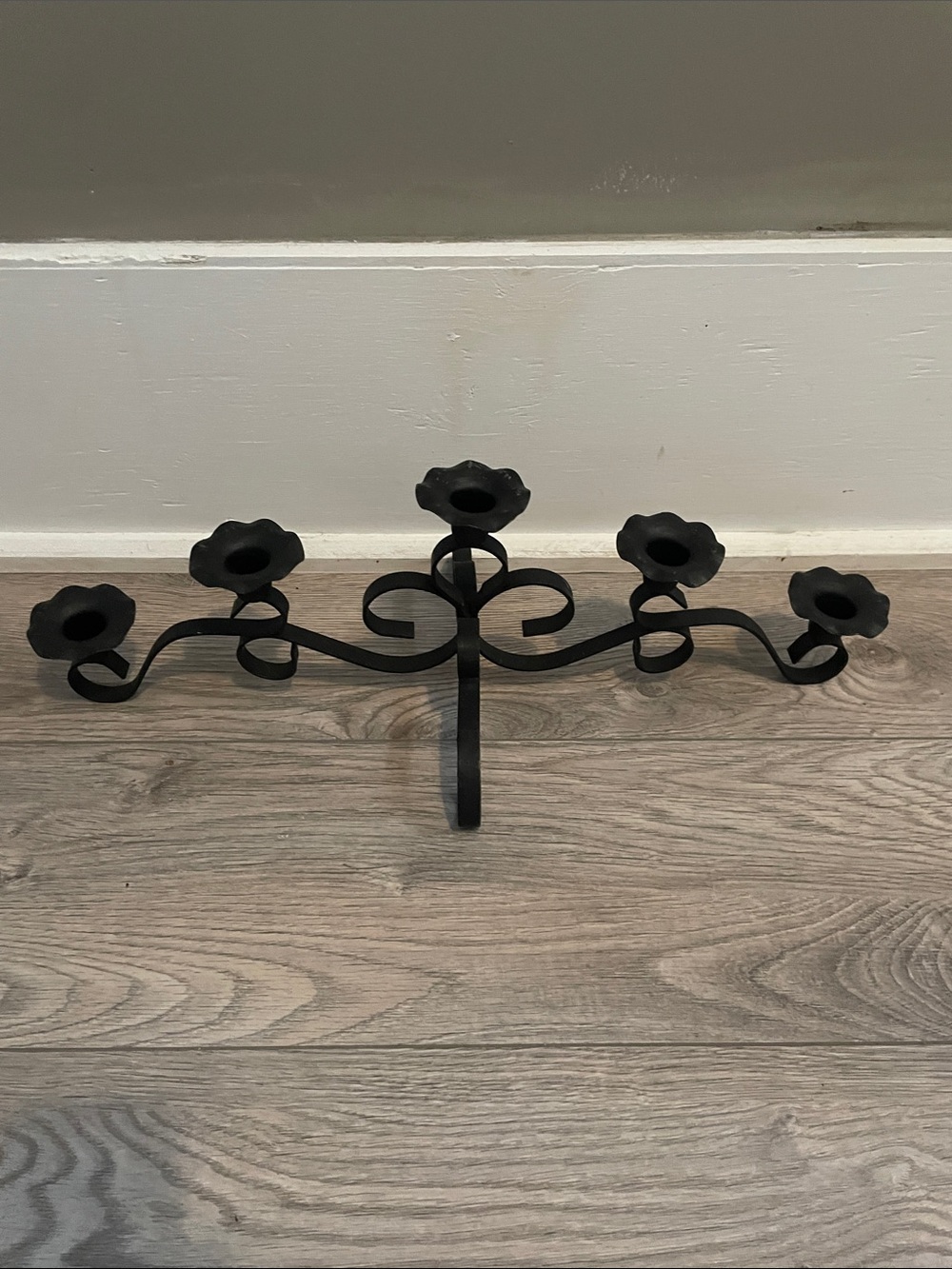 Vintage 5-Arm Wrought Iron Scroll Candle Holder — Classic Centerpiece